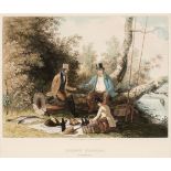 Fielding (Newton). Salmon Fishing (The Stream) & Salmon Fishing (Refreshment) circa 1830