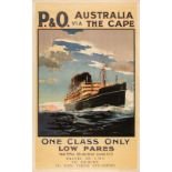 LMS Travel Poster. P & O Australia via the Cape. One Class Only Low Fares