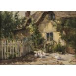 Dawson (Edith Brearey, 1862-1928). Thatched Cottage with Ducks