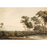 Williams (J.). Landscape with cattle watering, circa 1820, watercolour