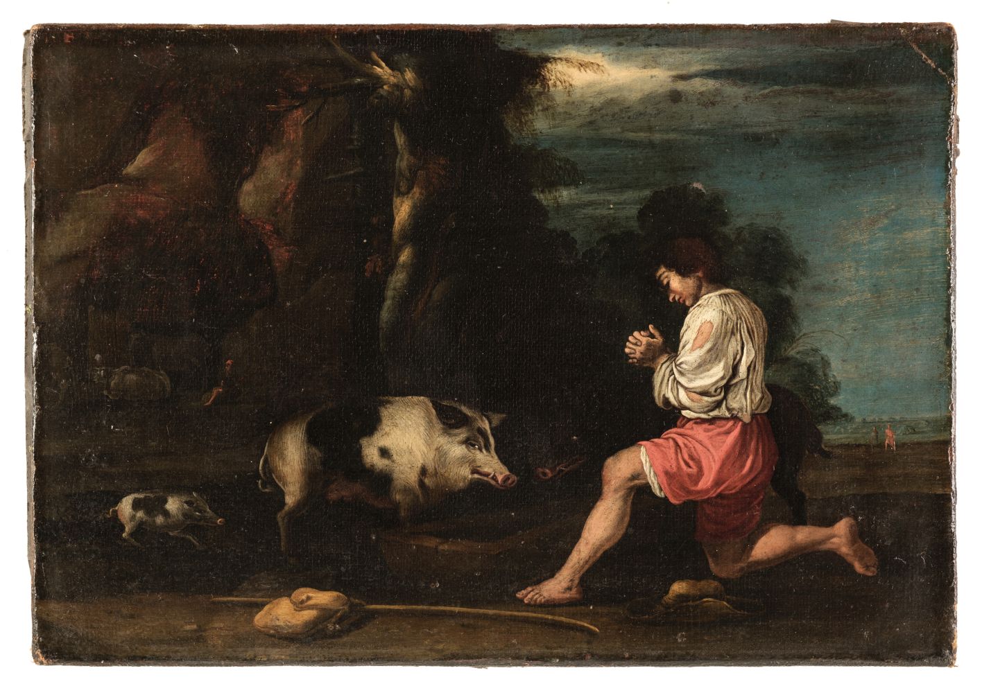 Both (Jan, 1615/1618-1652, Follower of). Rocky landscape with swineherd, oil on canvas