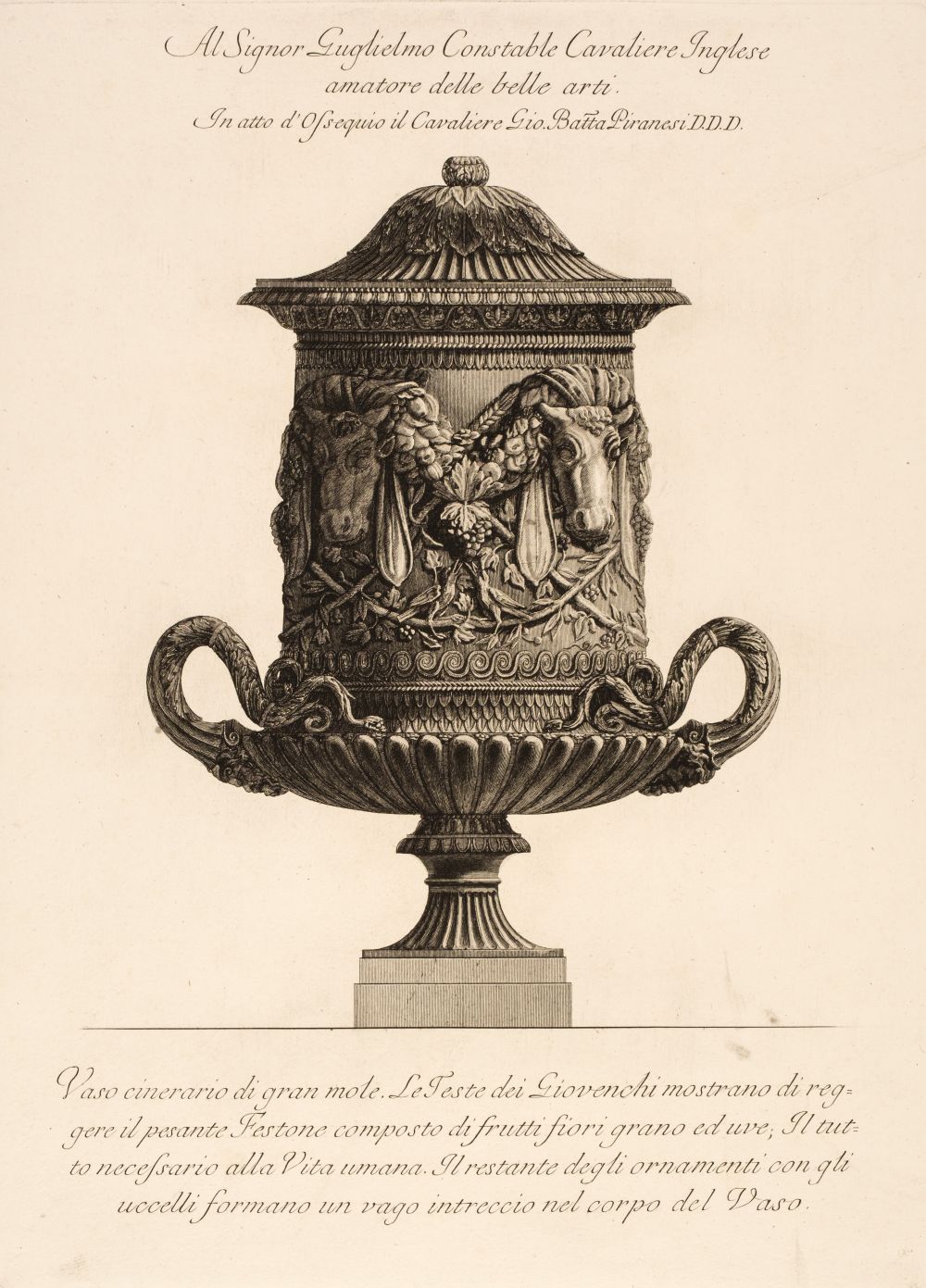 Piranesi (Giovanni Battista, 1720-1778). Vaso cinerario di gran mole..., 1778, etching