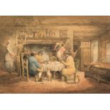 Pyne (William Henry, 1769-1843). A Farmhouse Meal, 1796, watercolour