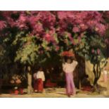 Post Impressionist School. Figures under a Tree, oil on thin wood panel