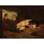 Manner of George Morland (1762/63-1804). Sow and Piglets in a Sty, circa 1820, oil on canvas