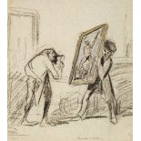 French School. L'Amateur de Tableaux, circa 1900, coloured chalk drawing on pale blue paper