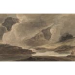 Manner of Cornelius Varley (1781-1873). Landscape, storm clouds and river, circa 1800, watercolour