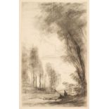 Manner of Camille-Jean Baptiste Corot (1796-1875). Wooded Landscape with figures..., and others