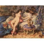 French 19th Century School, Courtesan in a Boudoir, c. 1840s, watercolour, and 8 others