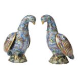 Censers. A pair of 19th century Chinese cloisonné bird censers