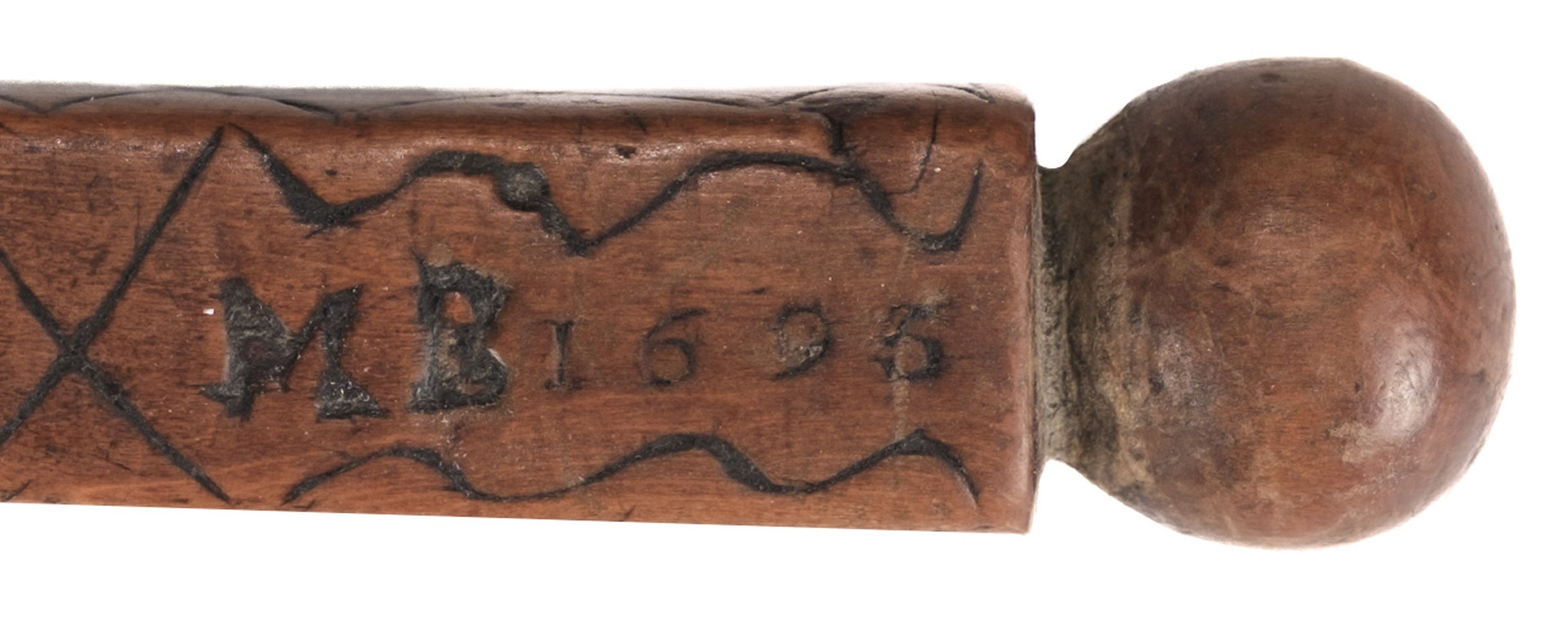 Treen. A 17th century treen apple corer dated 1696 - Image 2 of 10