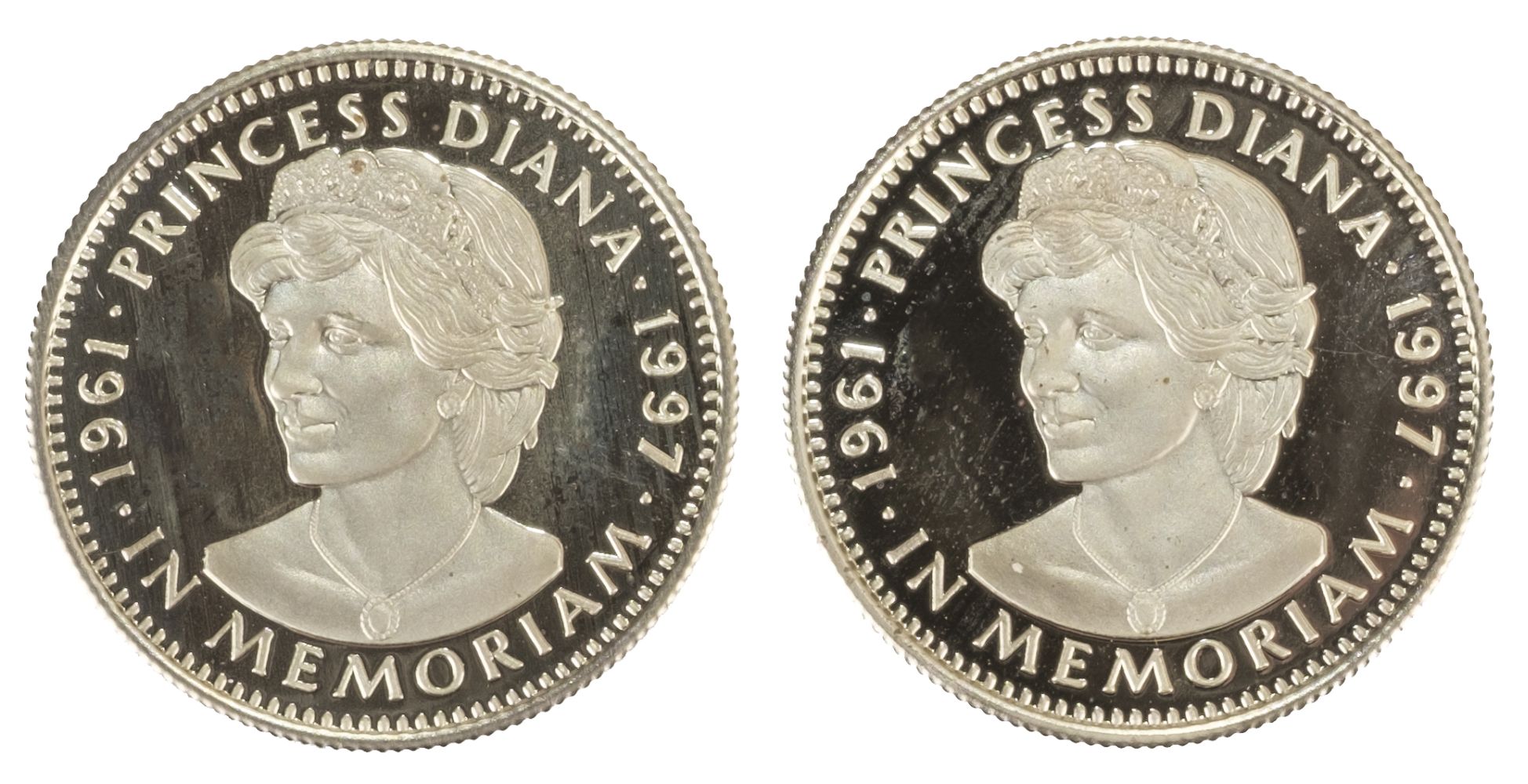 Proof Coins. Two Republic of Liberia 1997, 50 Dollars, Princess Diana in Memoriam gold proof coin