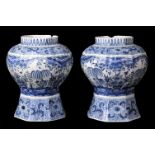 Vases. A pair of Dutch blue and white delft vases each bearing the monogram APK (Pieter Adriaensz,