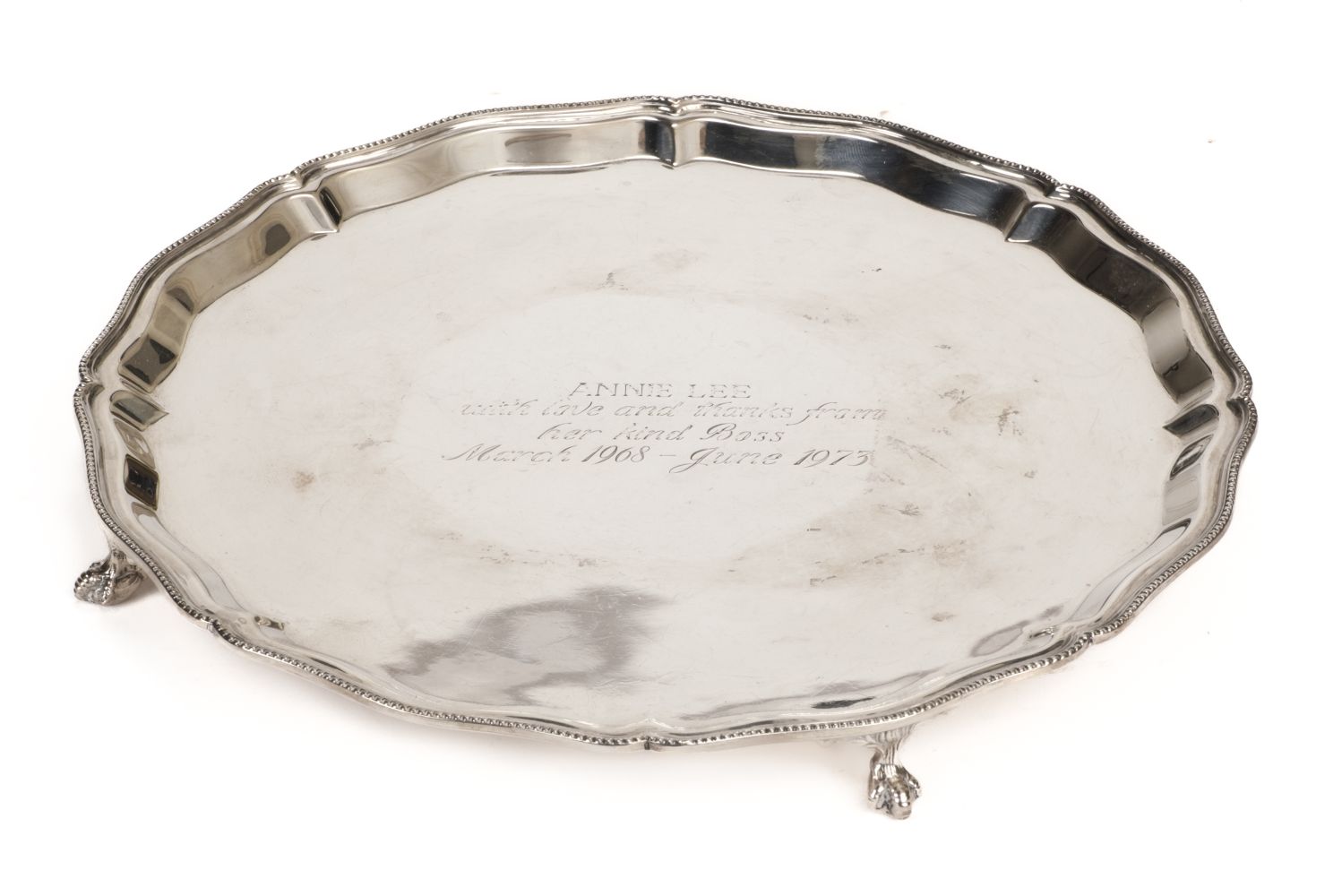 Salver. Silver salver by J. B. Chatterley & Sons Ltd, Birmingham, 1972