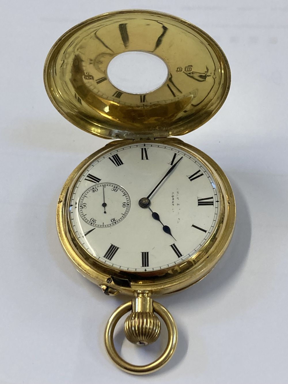 Pocket Watch. An 18ct gold half hunter pocket watch by Barber & Smith - Bild 5 aus 11