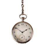 Pocket Watch. A 9ct rose gold open-face Swiss Made pocket watch, hallmarks for London 1920