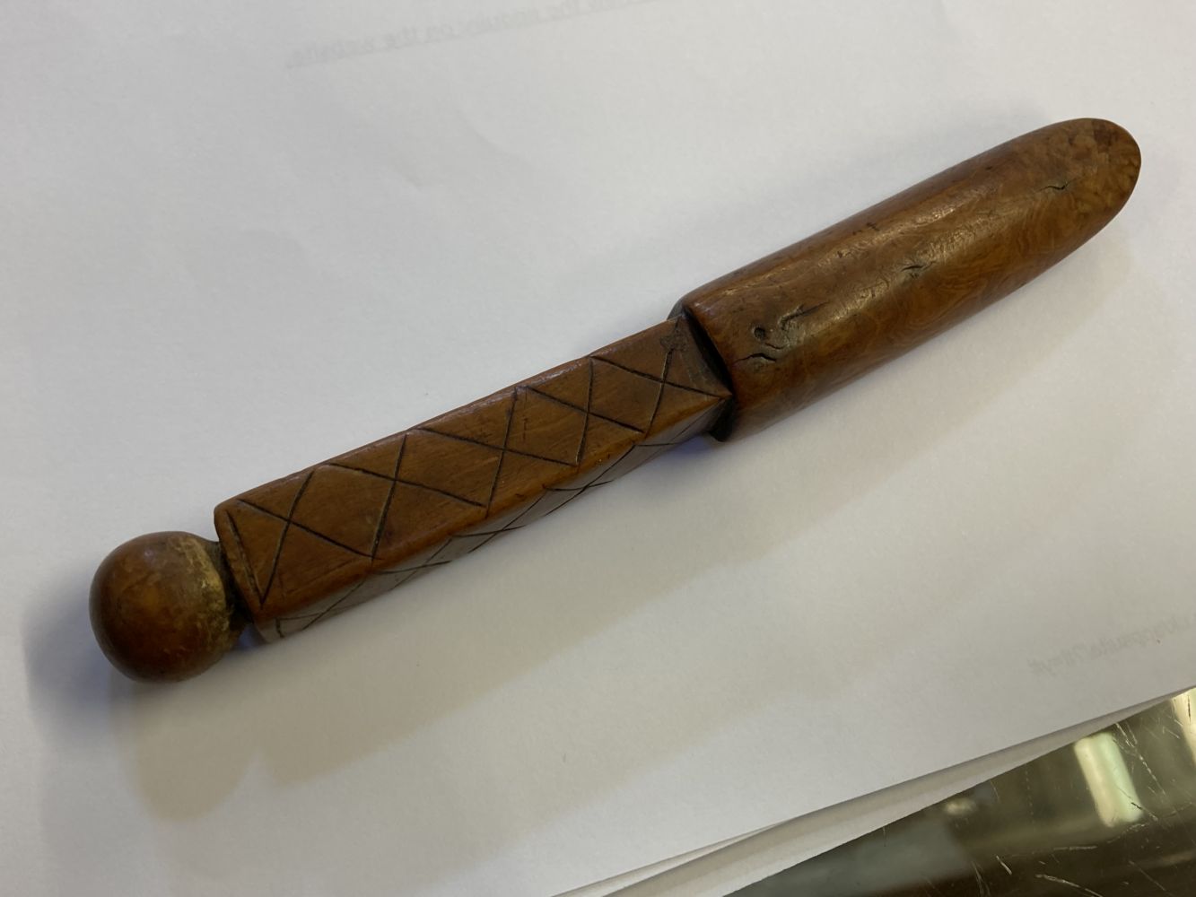 Treen. A 17th century treen apple corer dated 1696 - Image 6 of 10
