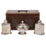 Silver Tea Caddy Set. A composed 18th century silver tea caddy set