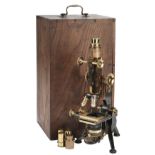 Microscope. W. Watson & Sons Ltd lacquered brass compound microscope circa 1910