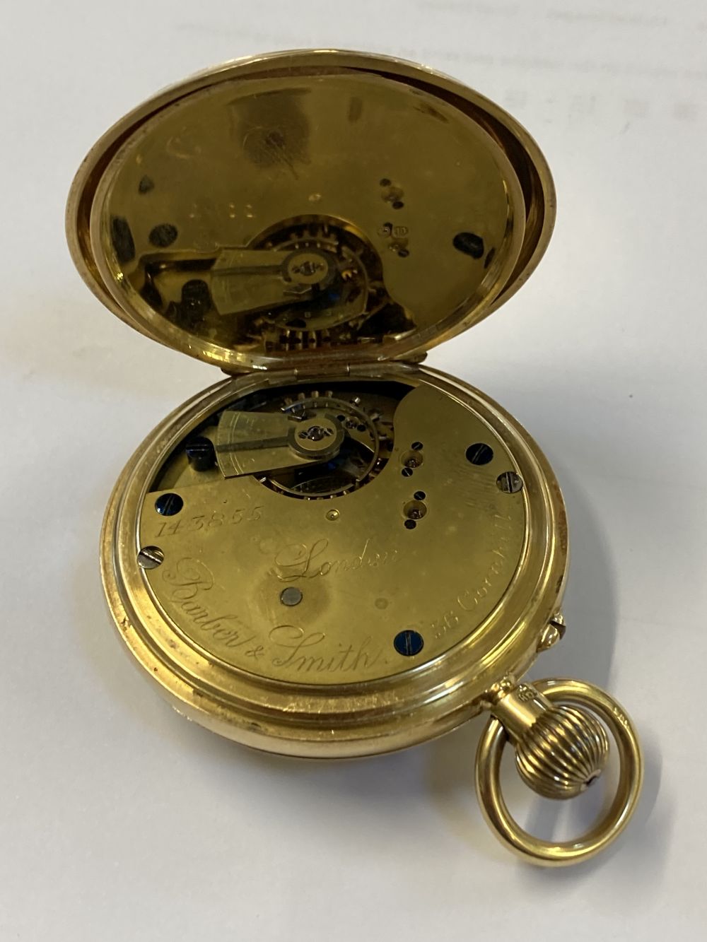 Pocket Watch. An 18ct gold half hunter pocket watch by Barber & Smith - Bild 8 aus 11