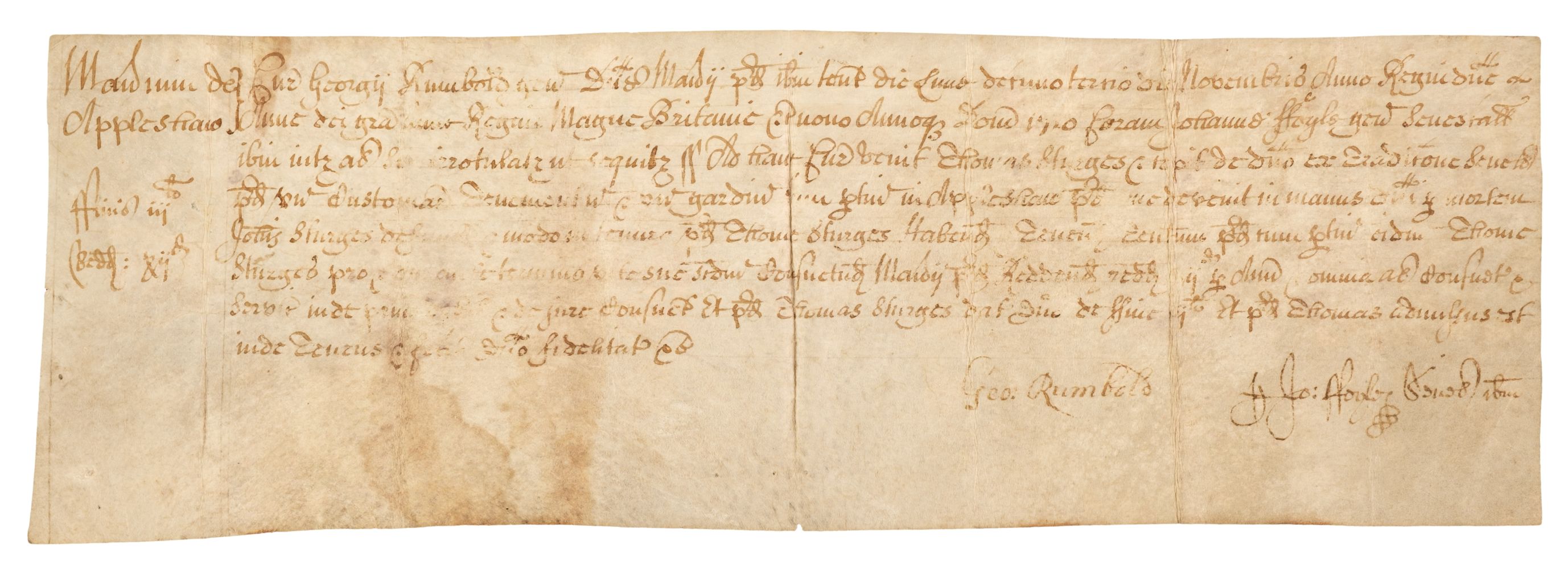 Foyle Family Deeds. A group of 3 vellum deeds relating to the Foyle family, 1619, 1677 & 1710
