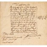 Barkstead (John, died 1662). Document Signed, 'Jo Barkstead', 25 May 1653
