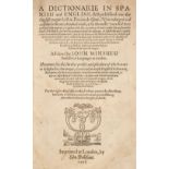 Percyvall (Richard). A Dictionarie in Spanish and English..., 1599
