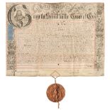 Ecton (John, died 1730). Two vellum deeds with great seals of George I & George II, 1717 & 1727