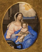 French School. Virgin and Child before a Parapet, late 17th Century, gouache in the stippled manner