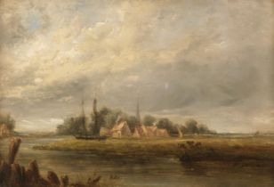 Norwich School. A River Landscape with thatched cottages, c. 1800