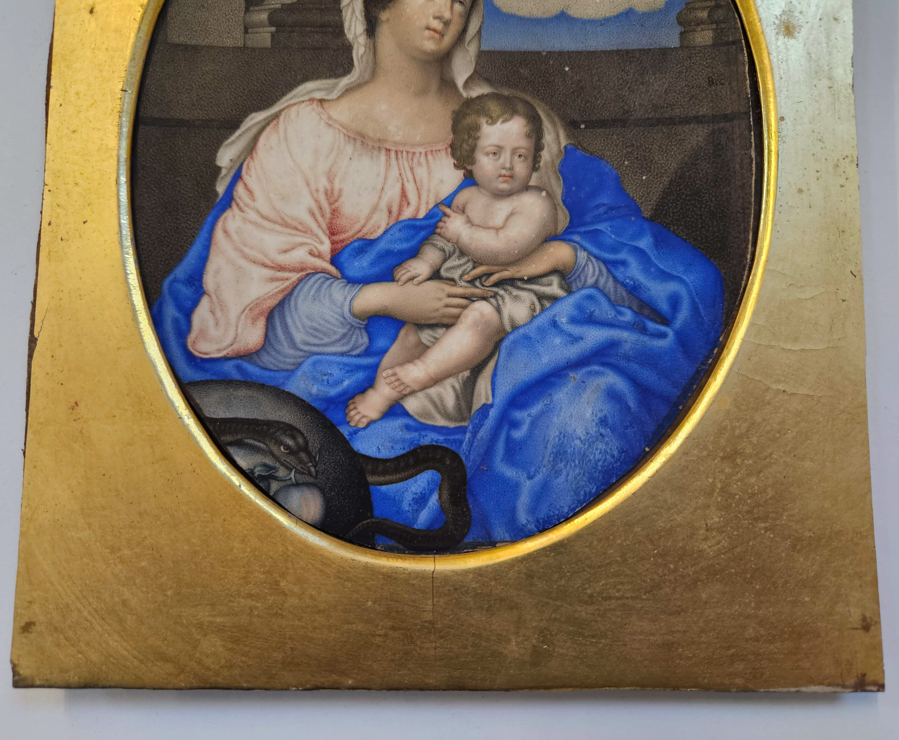 French School. Virgin and Child before a Parapet, late 17th Century, gouache in the stippled manner - Image 4 of 9