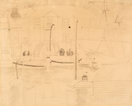 Wood (Christopher, 1901-1930). Quay-side, Poole Harbour, 1926, graphite on buff paper