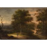 Manner of James Arthur O'Connor (1792-1841). Traveller in a wooded landscape at dusk