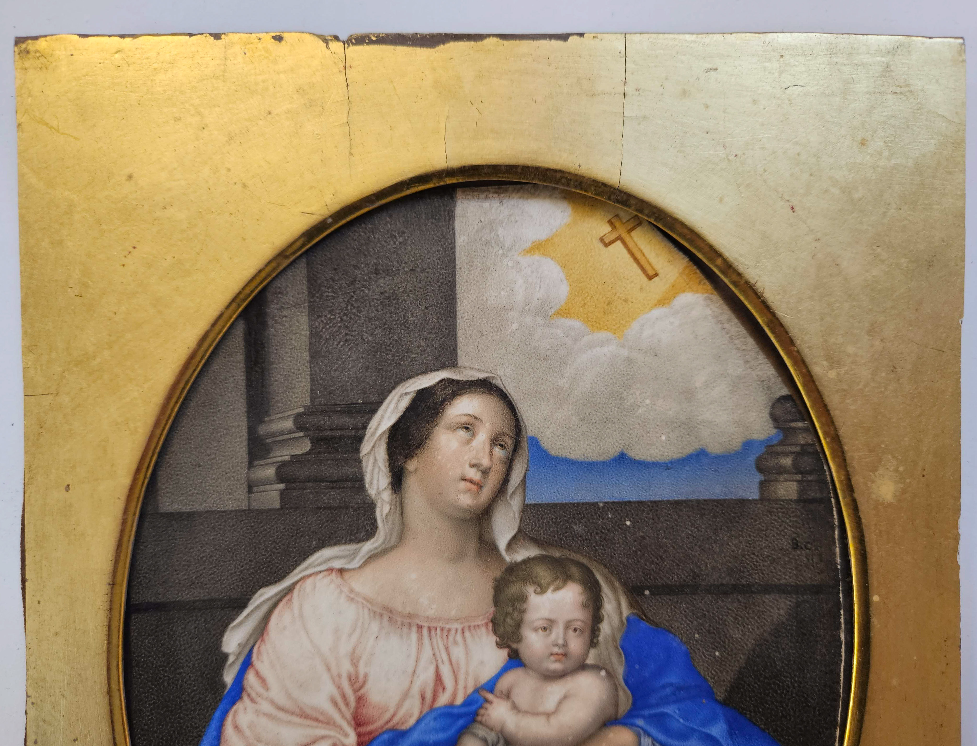 French School. Virgin and Child before a Parapet, late 17th Century, gouache in the stippled manner - Image 3 of 9