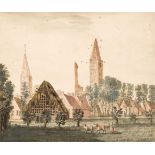 Dutch School. A View of a Town with a Barn, 18th century, watercolour on laid paper