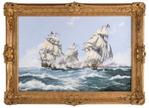 Dinsdale (John Bentham, 1927-2008). The Chase of the Frigate Brilliant, 1978, oil on canvas