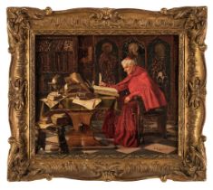 Eichinger (Erwin, 1892-1950). A Cardinal in his study, oil on wood, signed