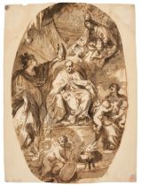 North Italian School. Allegory of the crowning of a Pope, pen and ink, 18th Century