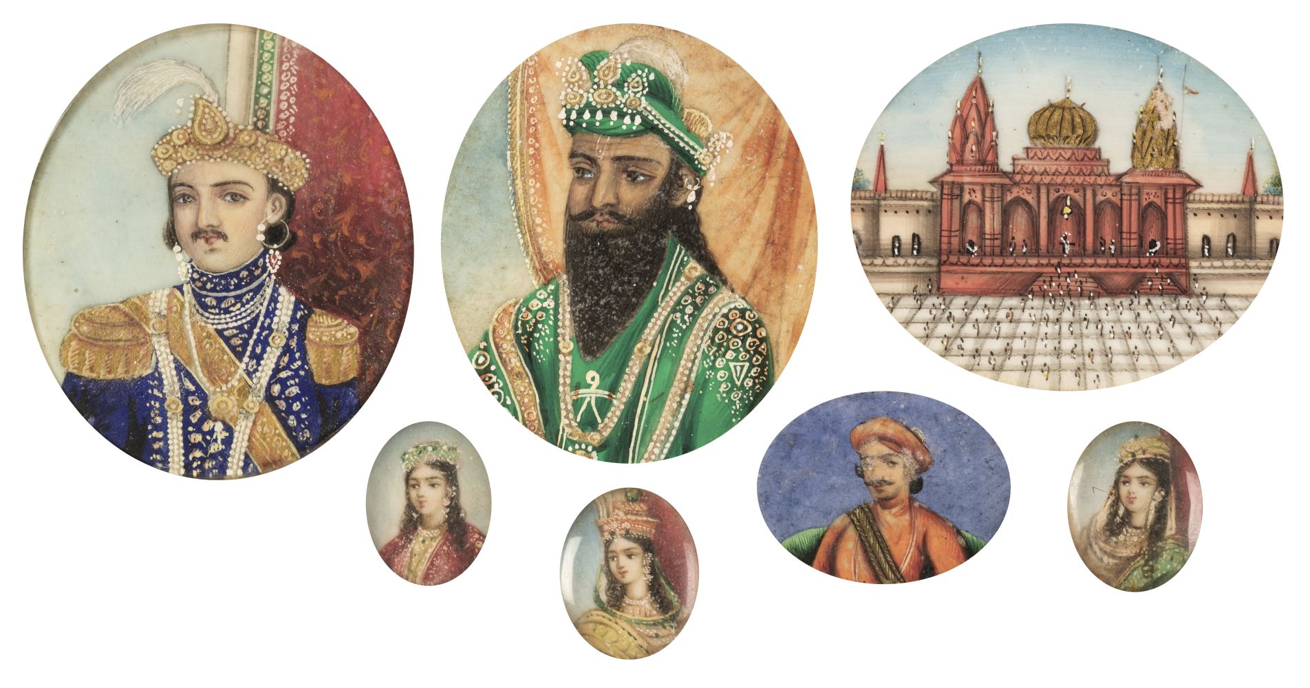 Indian Miniatures. Seven small Indian portrait miniatures, circa 1850,