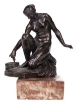 Italian School, Crouching nude bather stirring water in a Pot, later 19th century, bronze