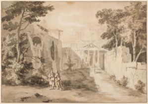 French School. Capriccio view of Rome, circa 1750, watercolour