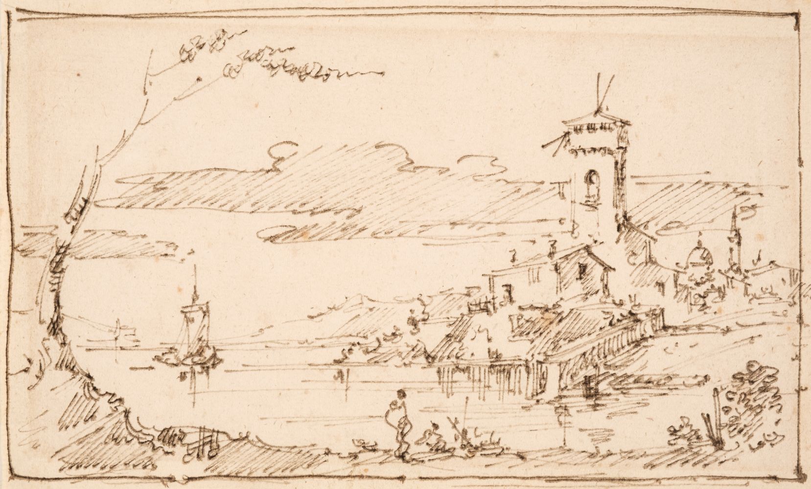 Venetian School. A Sketch of a Venetian Lagoon, early 18th century, pen and brown ink