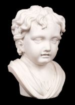 Manner of François DuQuesnoy (1597-1643). Bust of a small boy, 18th century, white marble