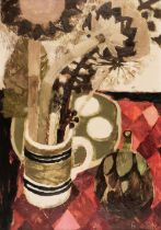 Fedden, Mary, Still Life with Artichoke Flowers, 1963, oil on board, signed and dated