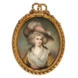 English School. Oval half-length portrait of a young woman in Regency dress, later 19th century