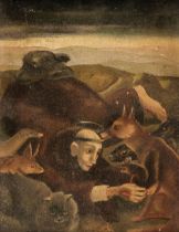 Lydis (Mariette, 1890-1970). St François et les Animaux, oil on bevelled panel, early 1930s