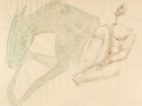 Frink (Dame Elisabeth, 1930-1993). Horse and Resting Man, 1969, pencil and green watercolour,