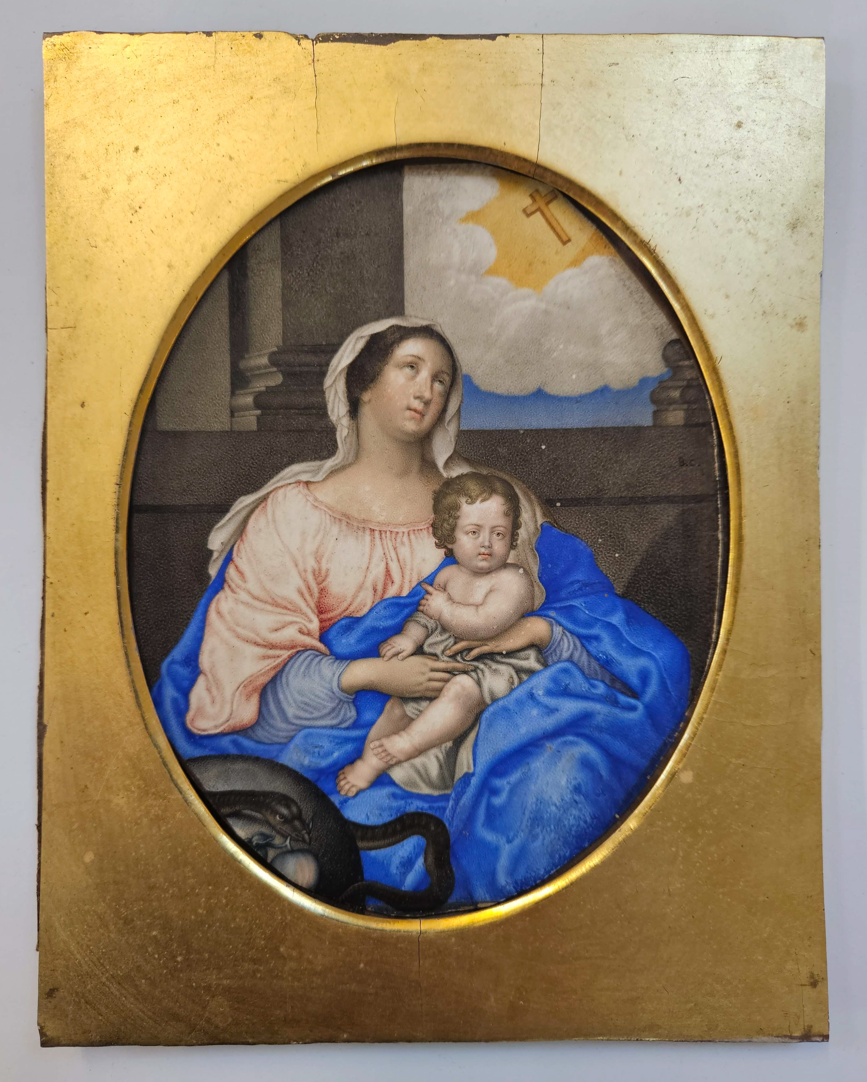 French School. Virgin and Child before a Parapet, late 17th Century, gouache in the stippled manner - Image 2 of 9