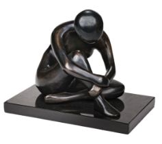 Summers (Leslie, 1919-2006). Girl resting, abstract bronze sculpture