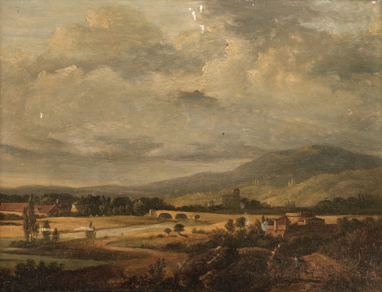 French School. A View of the Roman Campagna, circa 1820, oil on panel